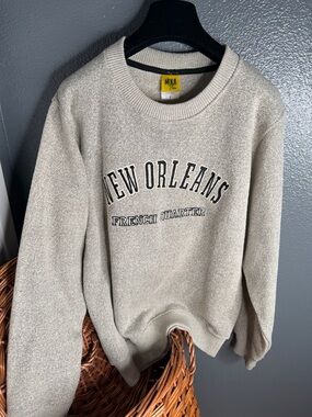 Nola Beige New Orleans Text Crewneck Sweatshirt
